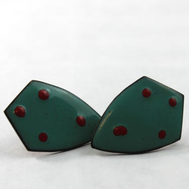 Modernist Enamel on Copper Abstract Screw Back Earrings MCM 