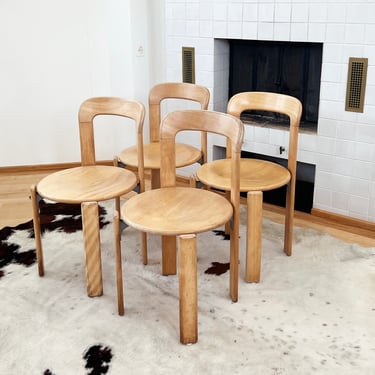 Postmodern 1970s Stackable Accent Side or Dining Chairs by Bruno Rey for Dietiker, 1970s, Set of 4 