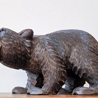 Large Antique Black Forest Carved Wood Bear Figure Sculpture 19th Century 