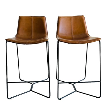 Pair of Brown Leather Bar Stools