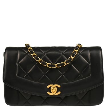 Chanel 1991-1994 Black Lambskin Small Diana Shoulder Bag