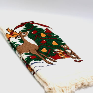 vintage Christmas Kitchen Towel  Cecil Saydah Deer Rabbits Christmas Tree 