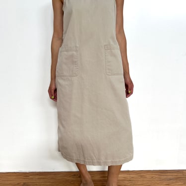 Vintage Beige Cotton Blend Sleeveless Dress