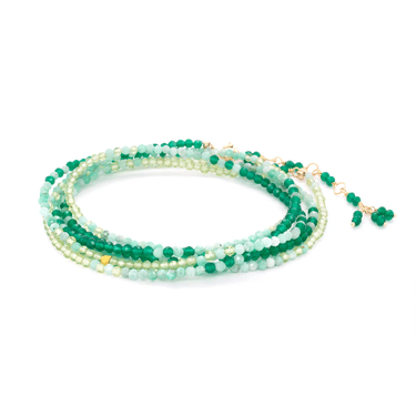 Mint Ombre Wrap Bracelet-Necklace - 18k Gold Green Onyx, Emerald + Peridot 34