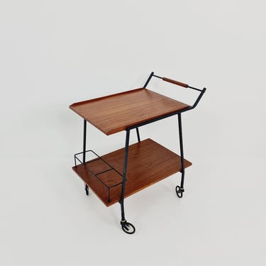 Vintage German mid century trolley bar cart in teak & metal, 1960s 