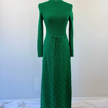 1970s Young East Long Green Knit Dress 