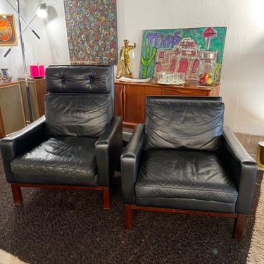 Mid Century Danish His & Her Leather Lounge Chairs