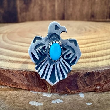 SMALL THUNDERBIRD Running Bear Navajo Turquoise and Sterling Silver Ring | Bird Jewelry, Native American Southwestern | Multiple Sizes 