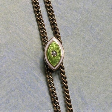 Antique Victorian 10K Slide With Enamel and Pearl, Gold Filled Victorian Watch Chain With 10K Gold Slide, Antique Chain (#4137) 