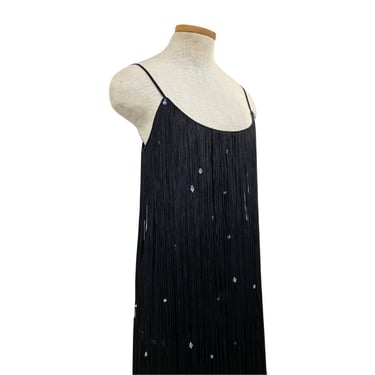 Vtg Vintage 2000s 00s Y2K Era Couture Fringe Crystal Beaded Flapper Maxi Dress 