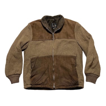 Vintage 1960s DeLong Sportswear Leather & Knit Wool Jacket ~ size 42 (Large) ~ Zip Front ~ Shawl Collar 