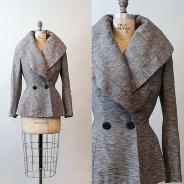 1950s SILK WOOL huge collar peplum jacket small medium | new fall 