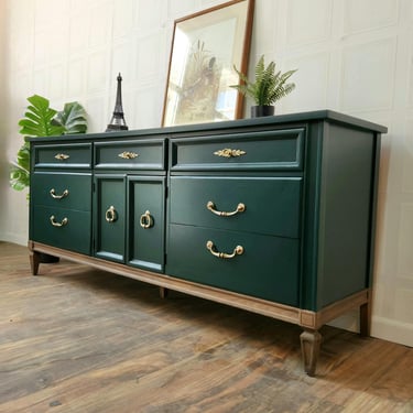 Available!! Dark Green Midcentury Neoclassical sideboard, tv stand 