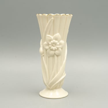Lenox Ivory Daffodil Vase | Vintage Porcelain Floral Embossed 