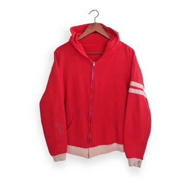 vintage zip up hoodie / 70s sweatshirt / 1970s red striped paint splatter zip up hoodie sweatshirt Medium 