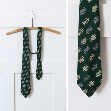 mens vintage 1950s green silk tie • dark forest green abstract deco pattern necktie 