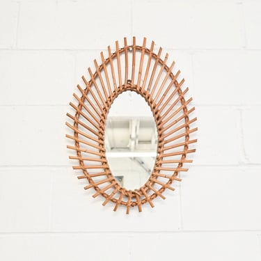 rare vintage french rattan oval sunburst mirror