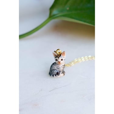 Peter and June - Tiny Sooki Grey Tiger Cat Necklace