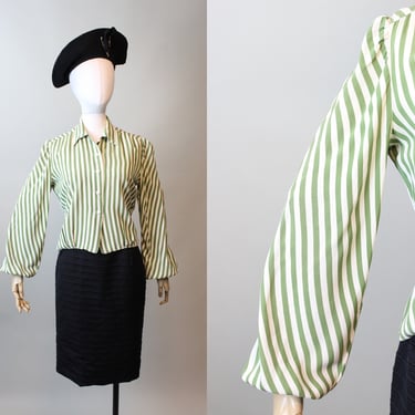 1940s BALLOON SLEEVE striped rayon blouse small medium | new fall 