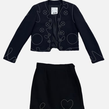 1990s Cheap and Chic by Moschino Embroidered Stitch Skirt Set