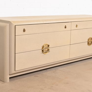 Romweber Hollywood Regency Chinoiserie Lacquered Grasscloth Dresser or Credenza