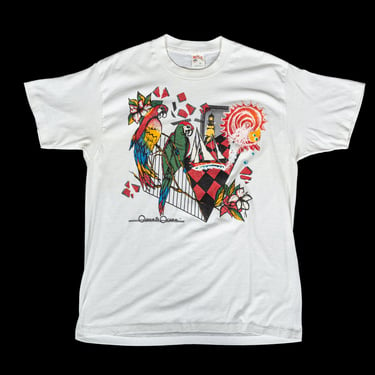80s Parrot T Shirt - Men's Medium, Women's Large | Vintage White Tropical Graphic Tourist T Shirt 