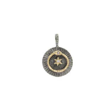 Ouroboros "Renewal" Round Aura Pendant - 14k Gold + Oxidized Silver