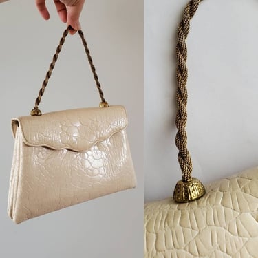 Vintage 1950s La Regale Ltd Handbag Cream Beaded Purse Mother 
