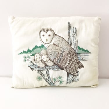 Owl & Baby Throw Pillow - Vintage 3D Throw Pillows for Couch in White - Woodland Decor - Camp or Cabin Decor - Barn Snowy Owl Mountains 