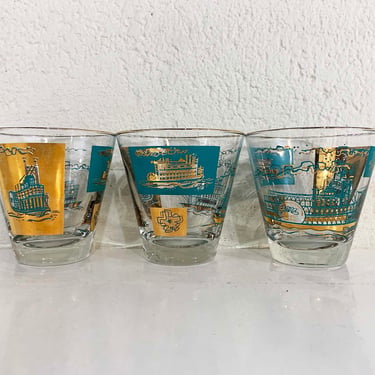 Vintage Lowball Glasses Set of 3 Libbey Gold Turquoise | Check Engine  Vintage - Washington, DC | ATTIC