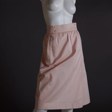 1980s Escada peach pink wrap skirt with cargo pockets and snap closure 