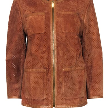 Tory Burch - Tan Perforated Suede Leather Jacket Sz 12
