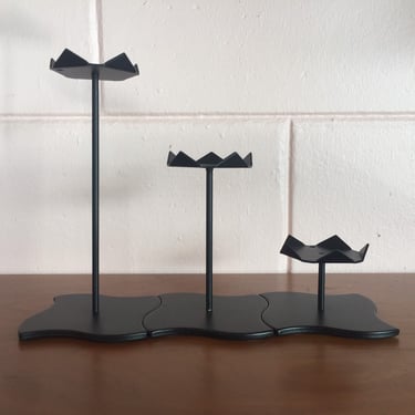 Vintage 80s Style Mid Century Modern Trio of Cast Iron Candle Holders 