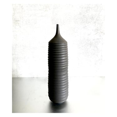 SHIPS NOW- Large Handmade Ceramic Stoneware Bottle Vase in Slate Black Matte Glaze by Sara Paloma Pottery modern onyx floor vase moody decor 