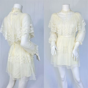 1980's Ivory Lace Short High Neck Lace Baby Doll Dress I Sz Med I Proms & Promises 