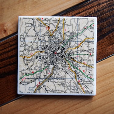 1943 Rome Italy Map Coaster. Italy Gift. Rome Map. Vintage Italian Décor. European Travel Gift. Vintage Europe Map. Vatican Gift. Roman Deco 