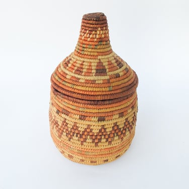 Vintage Woven African Basket with Lid 