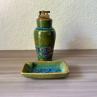 Vintage Bitossi Table Lighter and Ashtray Aldo Londi Rosenthal Netter Thai Silk Mid-Century Modern 