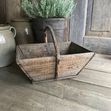 French Rustic Wood Garden Trug, Berry Harvesting Gardening Basket, French Farmhouse 
