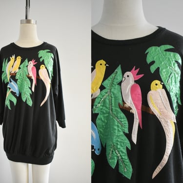 1980s Parrot Applique Tunic Sweatshirt 