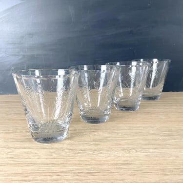 Wheat etched cocktail glasses - set of 4 - vintage barware 