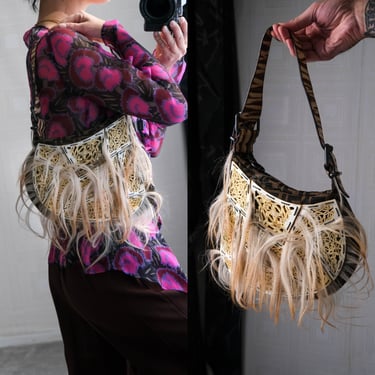 FENDI Y2K Zucca Print Oyster Bag w/ Carved Plates, Lizard & Goat Hair Crescent Bag | Made in Italy | Designer Handbag Oyster Purse, Vintage 