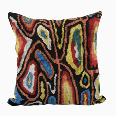 Square Colorful Design Ikat Velvet Pillow - Black Ethnic | 23" x 23"