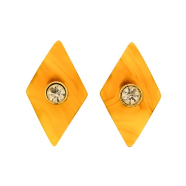 Valentino Vintage Butterscotch Clear Diamond Shaped Rhinestone Oversized Earrings