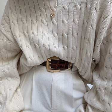 Vintage Cream Cable Knit Cotton Sweater