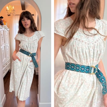Cottage Core Dainty 90s House Dress Beachy Flowy Boho Floral S M 