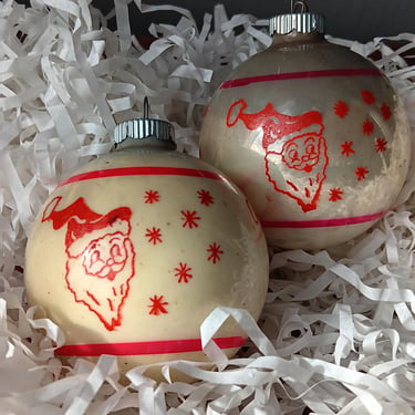 Shiny Brite Santa Ornaments | Set of 2 Midcentury Christmas Ornaments 