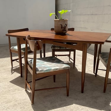 1960s Herringbone Mcm Walnut Dining Table