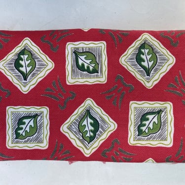 Vintage Barkcloth Fabric By Everfast Fabrics, Red With Green Leaves, Pattern Bali, Partially Cut Yardage Read Description, MCM Fabric 