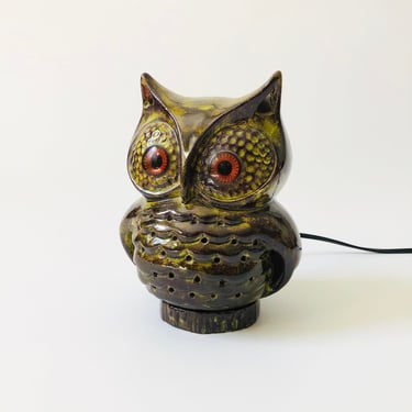 MCM Pottery Owl Lamp 